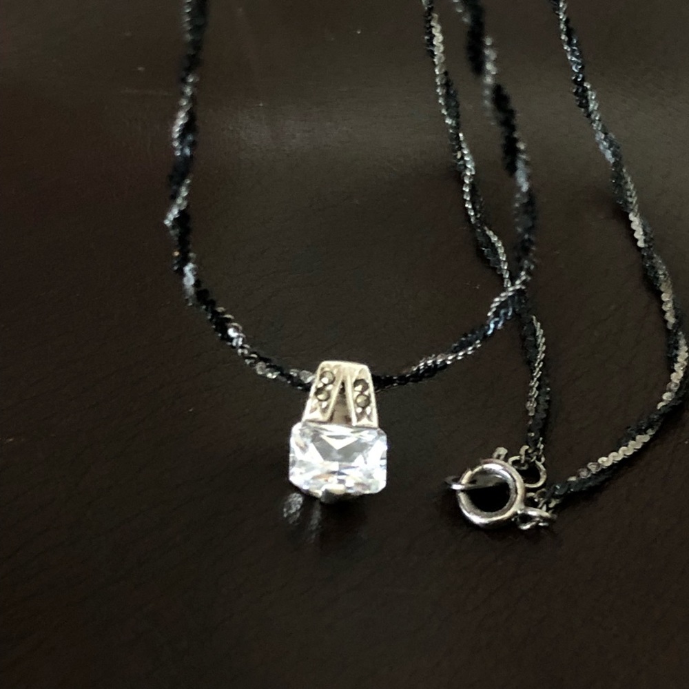 Vintage Silver marcasite CZ pendant on 22” Chain